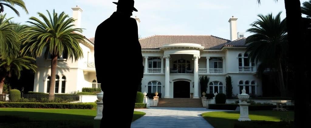 Man observing a luxurious Beverly Hills mansion from across the street.